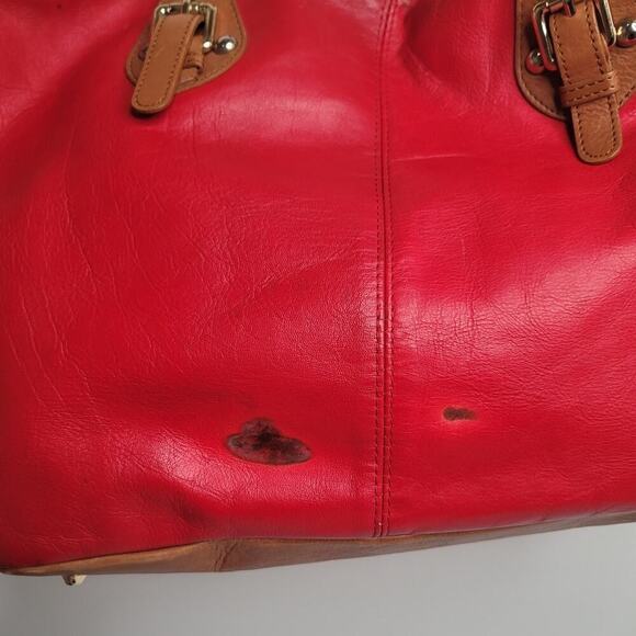 Valentina ITALY red pebble & camel Shoulder Tote Bag - Picture 8 of 8